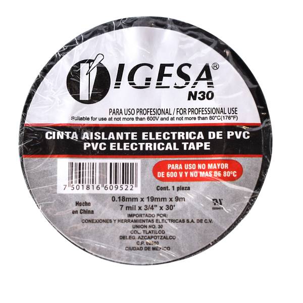 189226 IGESA - Cinta de aislar 19mm x 09mts negra N30 Igesa