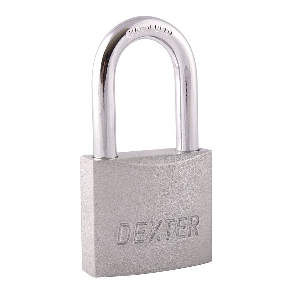 190303 DEXTER - Candado metalico 25mm llave tradicional gancho largo pulido en caja Dexter
