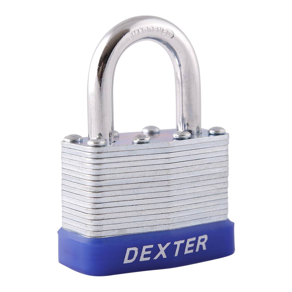 191960 DEXTER - Candado laminado 40mm llave tradicional gancho corto con 4pz en blister Dexter