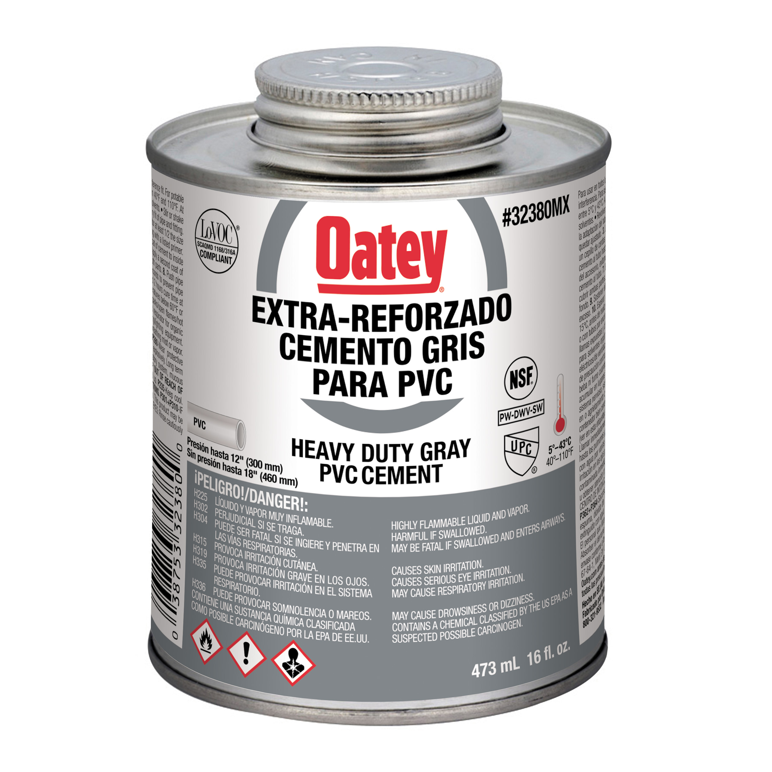 207039 OATEY - Pegamento para PVC 473ml 1/2 etiqueta gris carbon Oatey