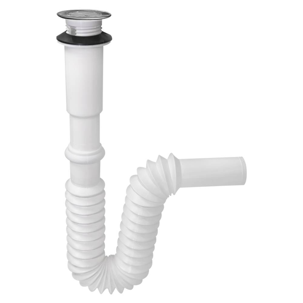 212015 FLEXIMATIC - Trampa para lavabo flexible PVC tipo P con rejilla de acero inoxidable Fleximatic