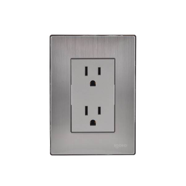 228780 IGOTO - Placa con contacto duplex 2p+t plata Inox Igoto