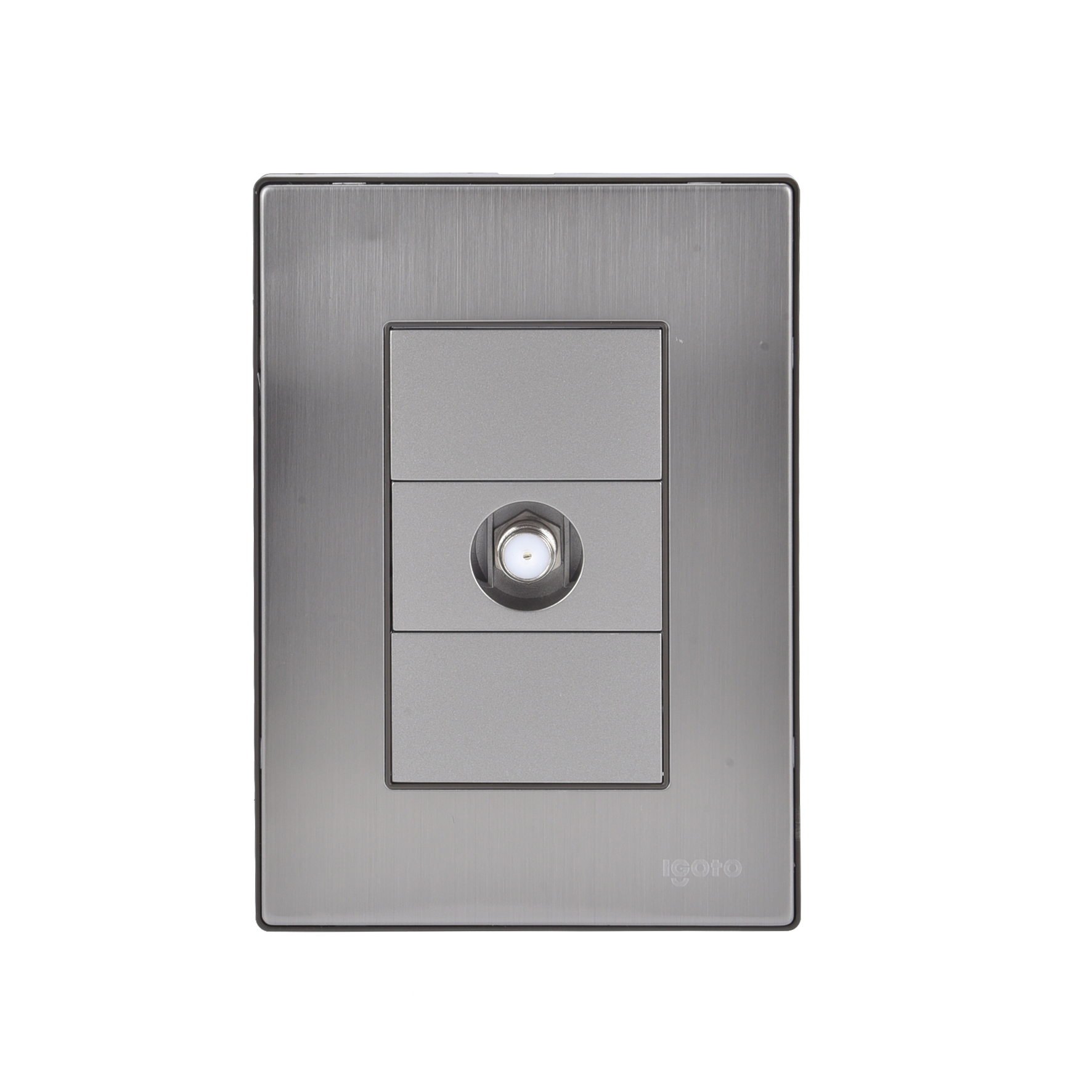 228789 IGOTO - Placa 3 ventanas con toma coaxial para TV plata Inox-3 Igoto