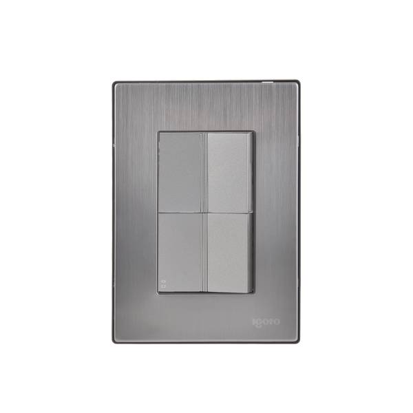 228790 IGOTO - Placa 3 ventanas con apagador sencillo y apagador escalera plata Inox-1.5 Igoto