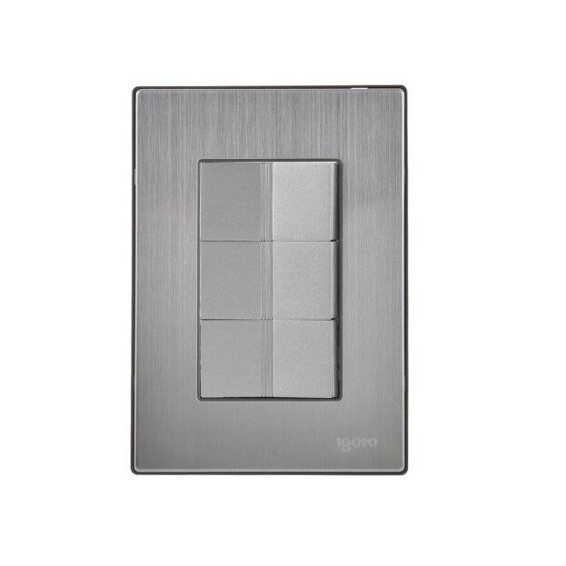 228791 IGOTO - Placa 3 ventanas con 3 apagadores sencillos plata Inox Igoto