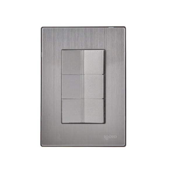 228791 IGOTO - Placa 3 ventanas con 3 apagadores sencillos plata Inox Igoto