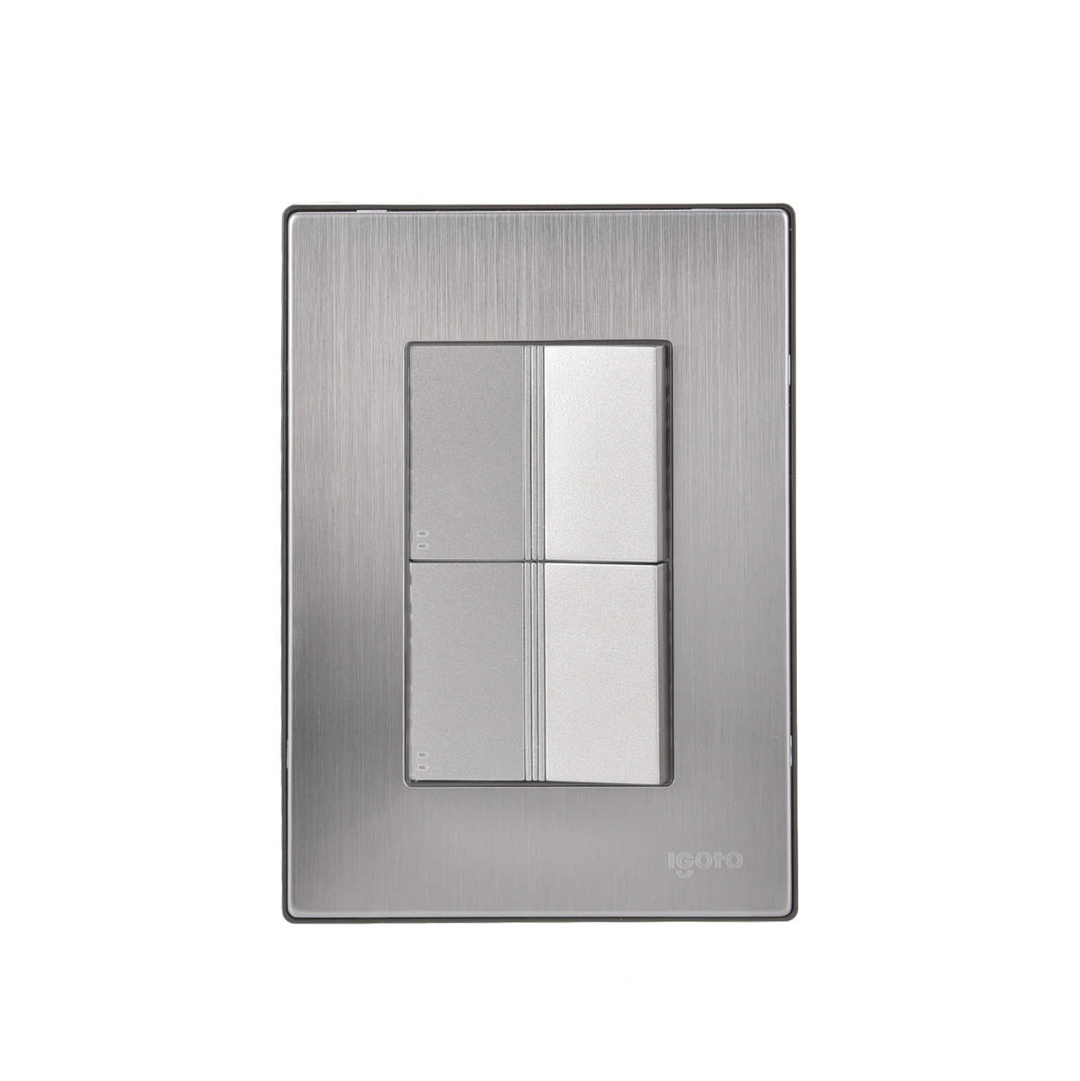 228792 IGOTO - Placa 3 ventanas con 2 apagadores escalera plata Inox-1.5 Igoto