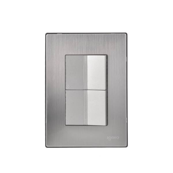 228792 IGOTO - Placa 3 ventanas con 2 apagadores escalera plata Inox-1.5 Igoto