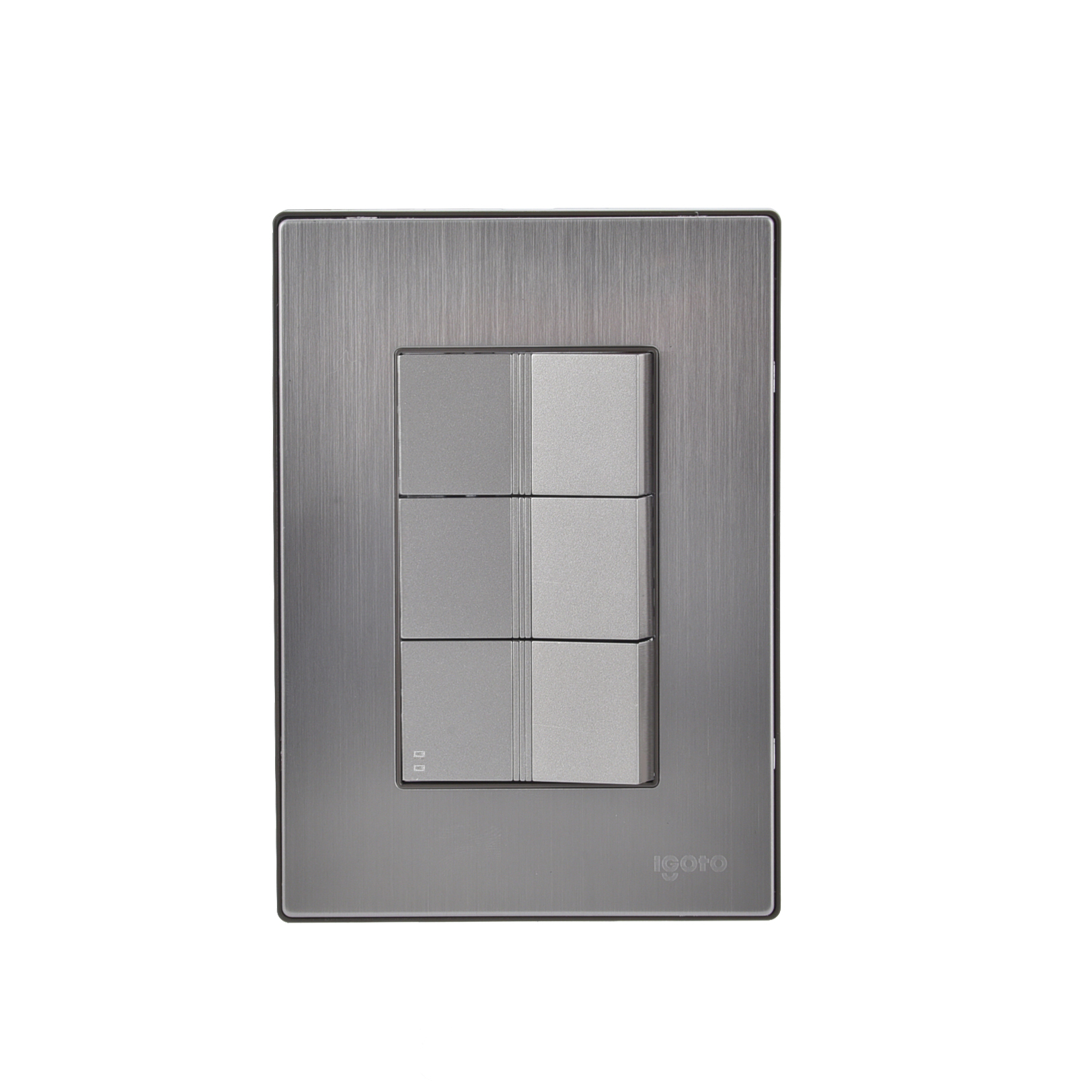 228794 IGOTO - Placa 3 ventanas con 2 apagadores sencillos y apagador escalera plata Inox Igoto