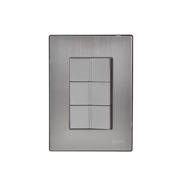 228799 IGOTO - Placa 3 ventanas con 3 apagadores escalera plata Inox Igoto