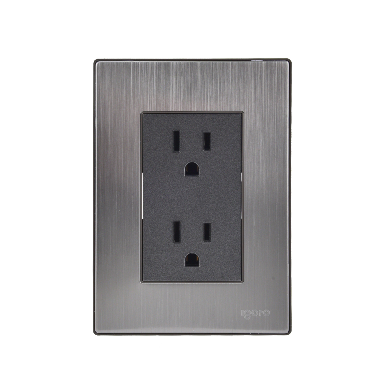 228801 IGOTO - Placa con contacto duplex 2p+t negro Inox Igoto