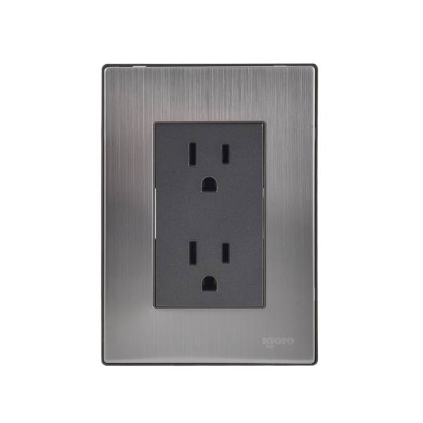228801 IGOTO - Placa con contacto duplex 2p+t negro Inox Igoto
