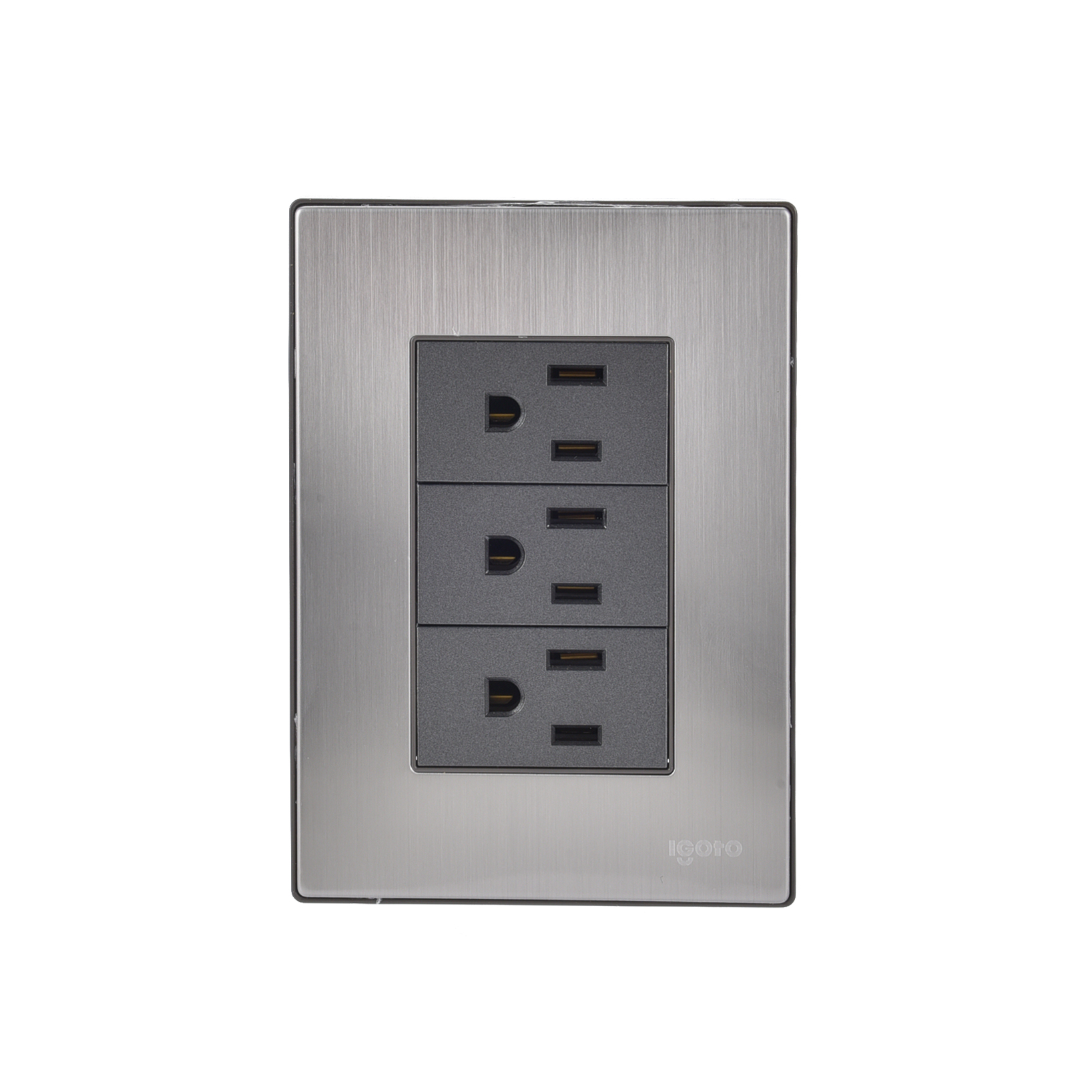 228804 IGOTO - Placa 3 ventanas con 3 contactos 2p+t negro Inox Igoto