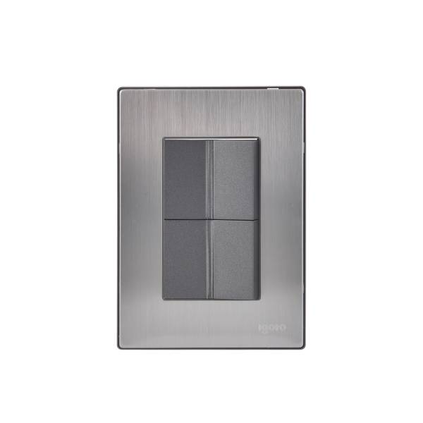 228810 IGOTO - Placa 3 ventanas con 2 apagadores sencillos negro Inox-1.5 Igoto