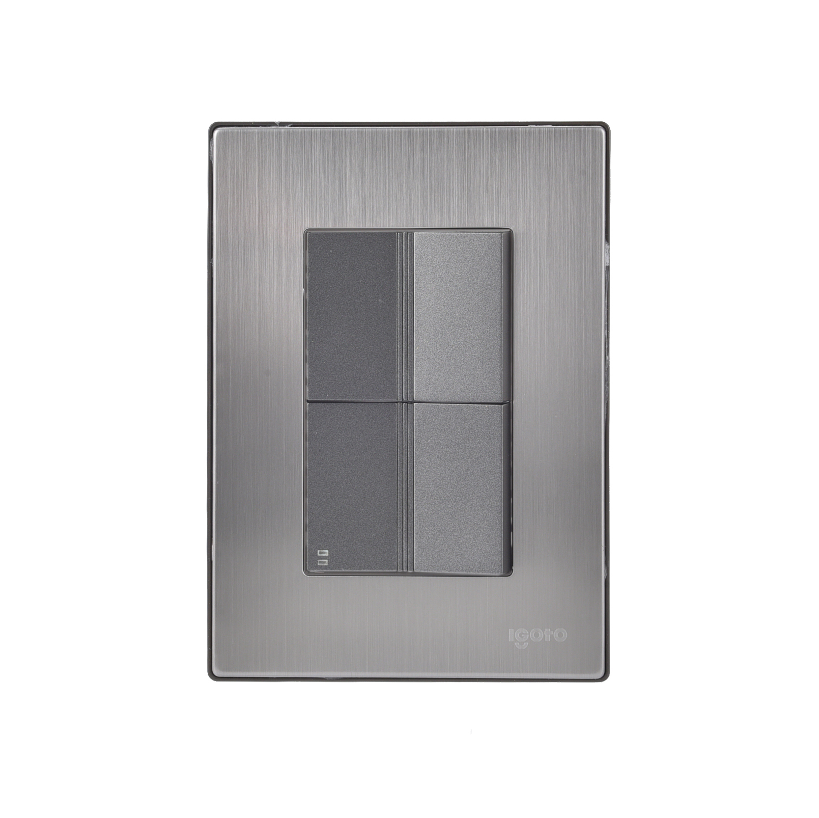228812 IGOTO - Placa 3 ventanas con apagador sencillo y apagador escalera negro Inox-1.5 Igoto