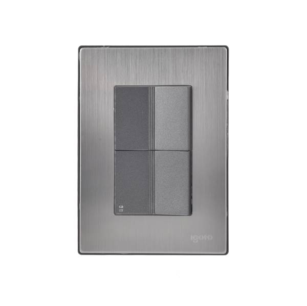 228812 IGOTO - Placa 3 ventanas con apagador sencillo y apagador escalera negro Inox-1.5 Igoto