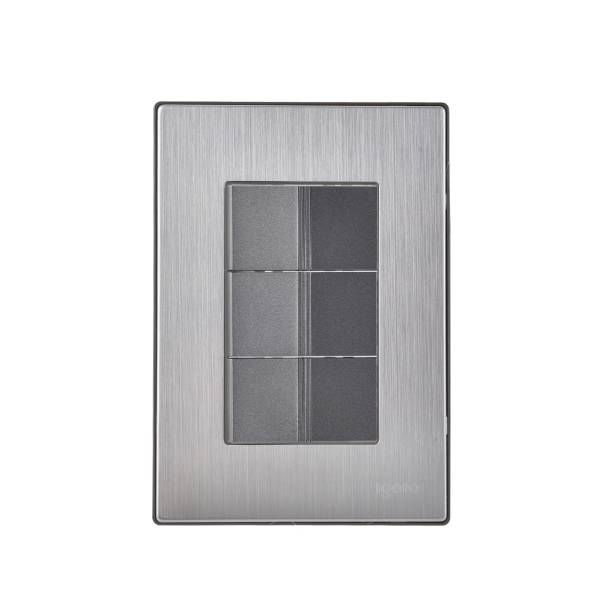 228813 IGOTO - Placa 3 ventanas con 3 apagadores sencillos negro Inox Igoto