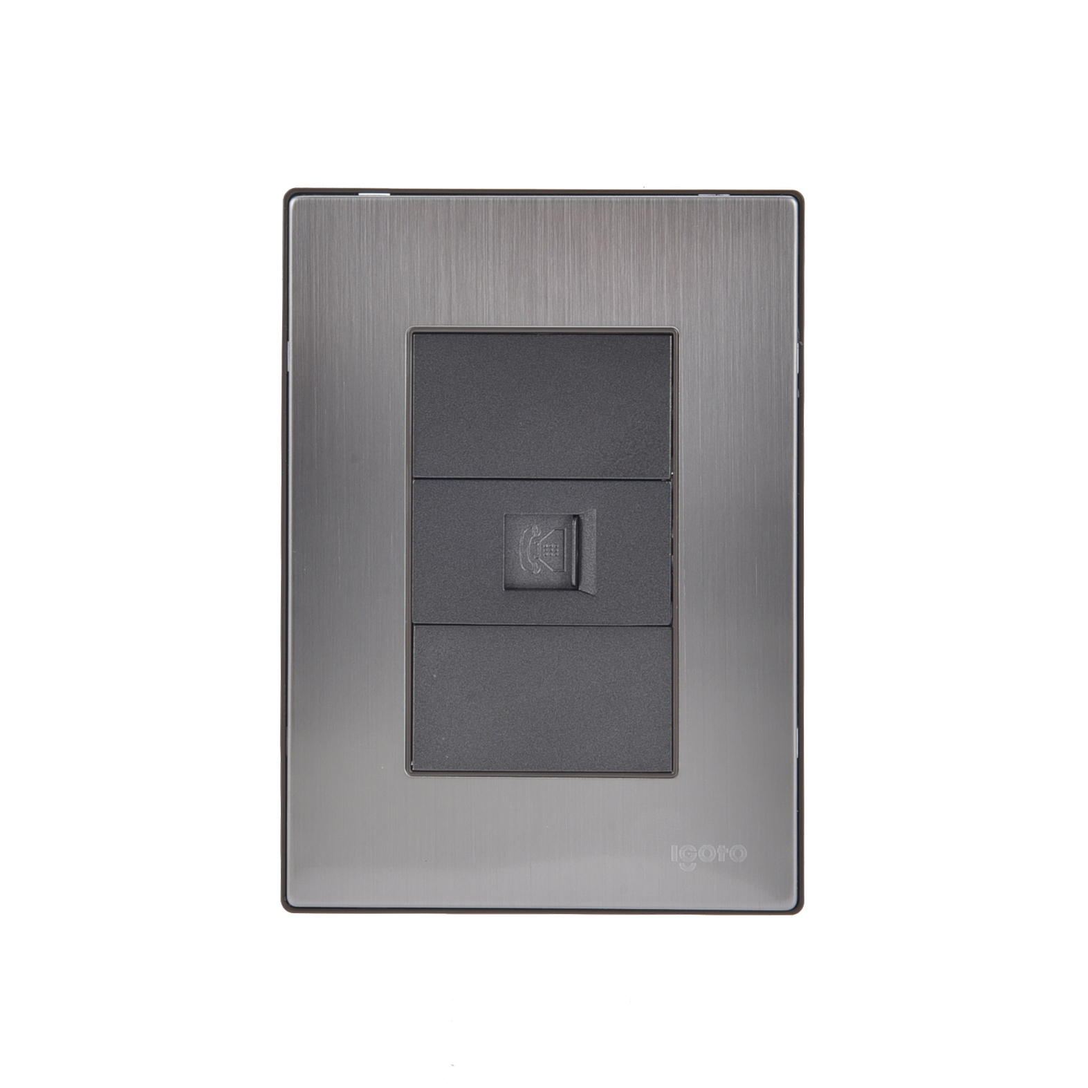 228817 IGOTO - Placa 3 ventanas con toma telefonica negro Inox-3 Igoto