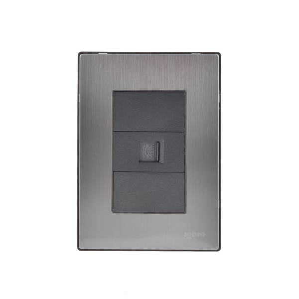 228817 IGOTO - Placa 3 ventanas con toma telefonica negro Inox-3 Igoto