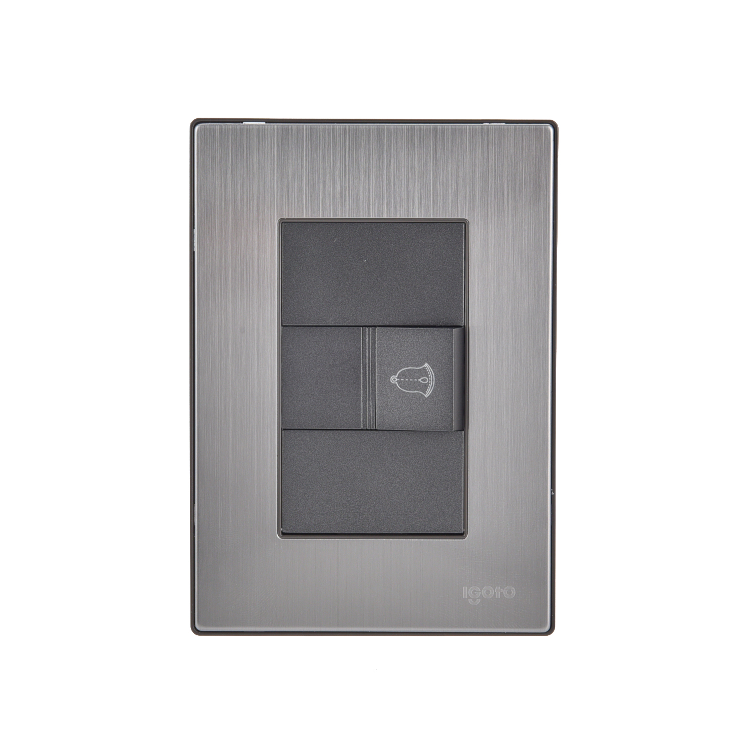 228818 IGOTO - Placa 3 ventanas con boton timbre negro Inox-3 Igoto