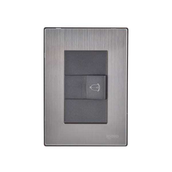 228818 IGOTO - Placa 3 ventanas con boton timbre negro Inox-3 Igoto