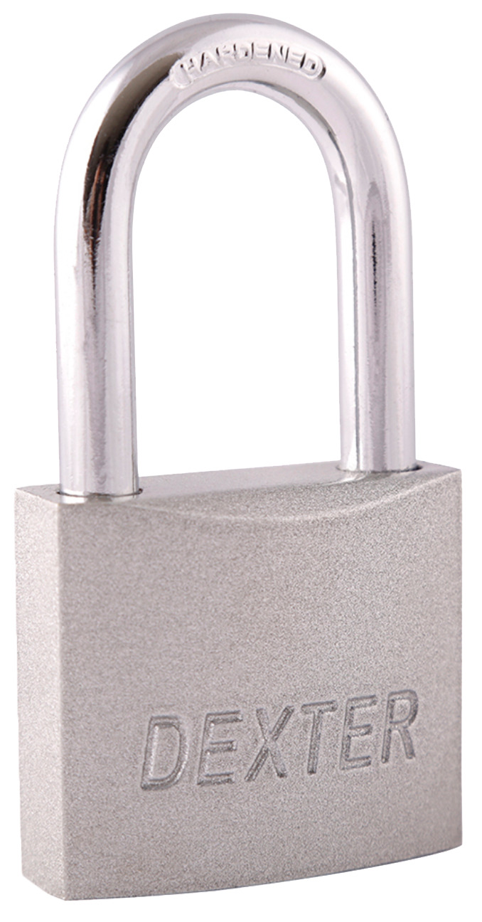 281735 DEXTER - Candado metalico 45mm llave tradicional gancho largo pulido en blister Dexter