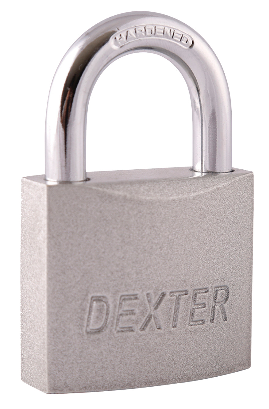 281736 DEXTER - Candado metalico 50mm llave tradicional gancho corto pulido en blister Dexter