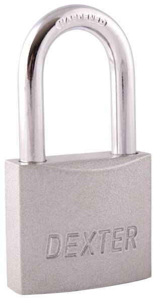 281737 DEXTER - Candado metalico 50mm llave tradicional gancho largo pulido en blister Dexter