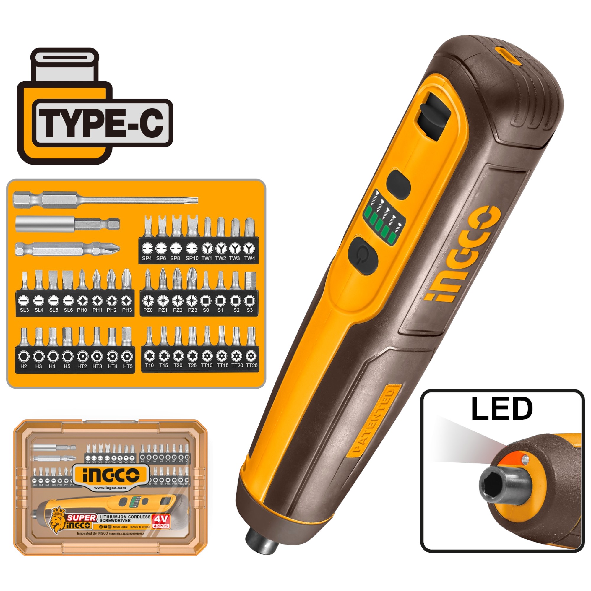 287869 INGCO - Atornillador inalambrico 4v con 43 accesorios 5Nm Ingco