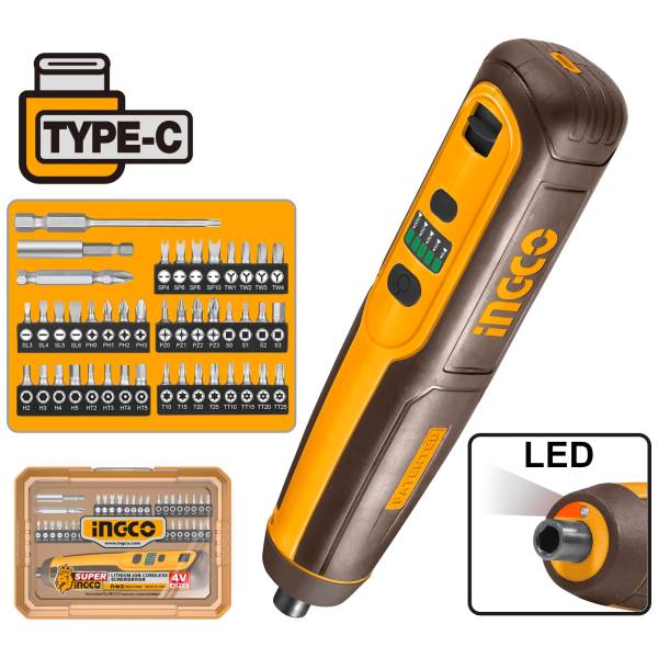 287869 INGCO - Atornillador inalambrico 4v con 43 accesorios 5Nm Ingco