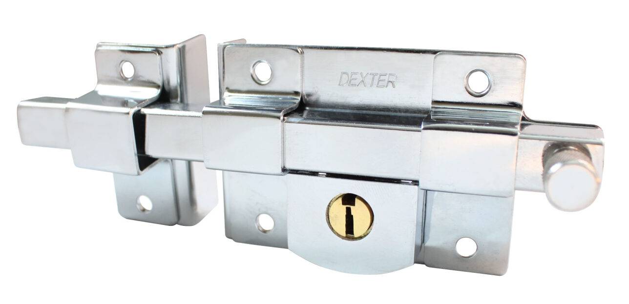 190016 DEXTER - Cerradura barra fija derecha llave tradicional cromada en blister Dexter