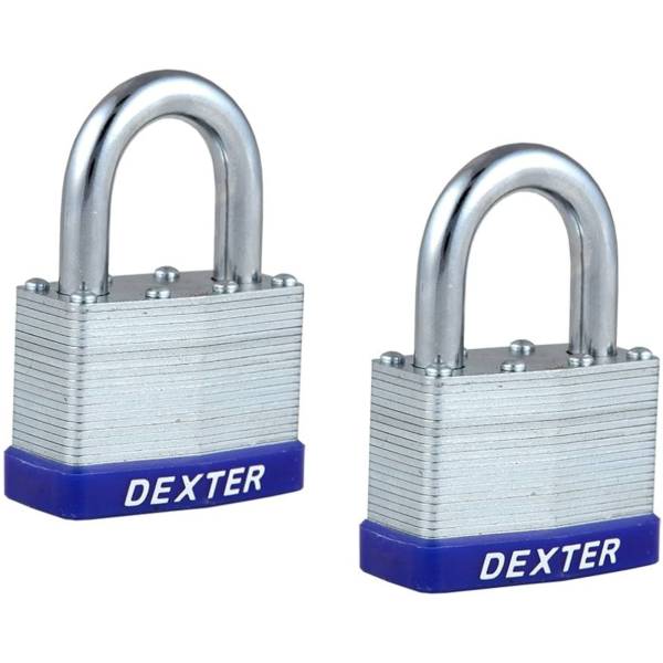 191959 DEXTER - Candado laminado 40mm llave tradicional gancho corto con 2pz en blister Dexter