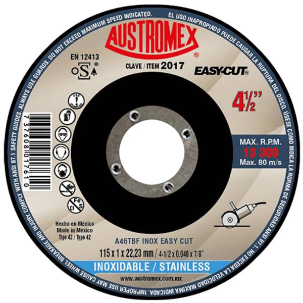 193287 AUSTROMEX - Disco corte de acero inoxidable 4-1/2