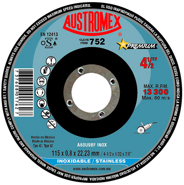 194080 AUSTROMEX - Disco corte de acero inoxidable 4-1/2