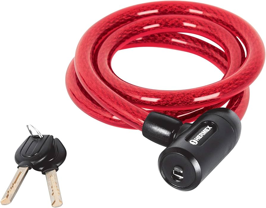198988 HERMEX - Candado con cable cubierta de PVC 15mm x 120cm llave automotriz Hermex