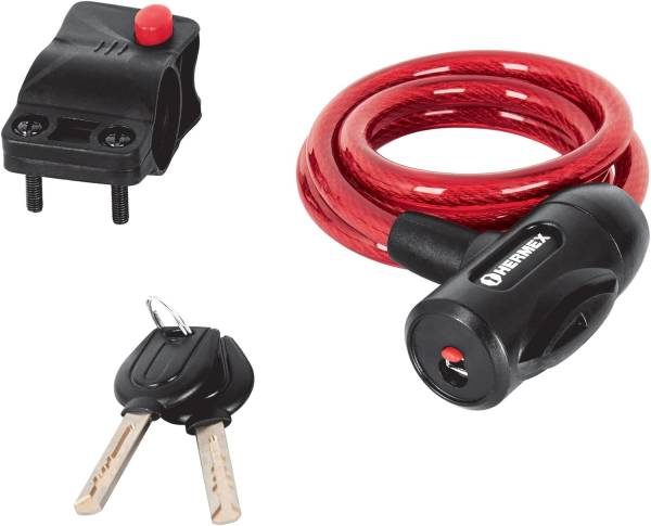 198990 HERMEX - Candado con cable cubierta de PVC 10mm x 100cm llave automotriz Hermex