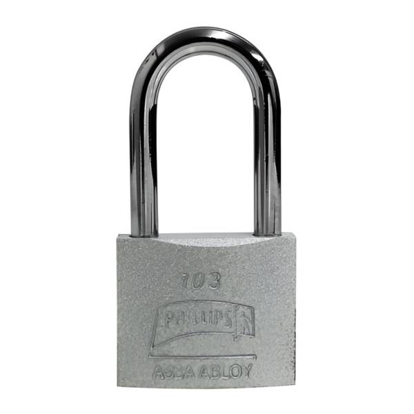 199515 PHILLIPS - Candado metalico 45mm llave tradicional gancho largo pulido en caja Phillips