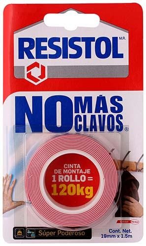 205297 RESISTOL - Cinta de montaje 19mm x 01.50mts 120kgs no mas clavos Resistol