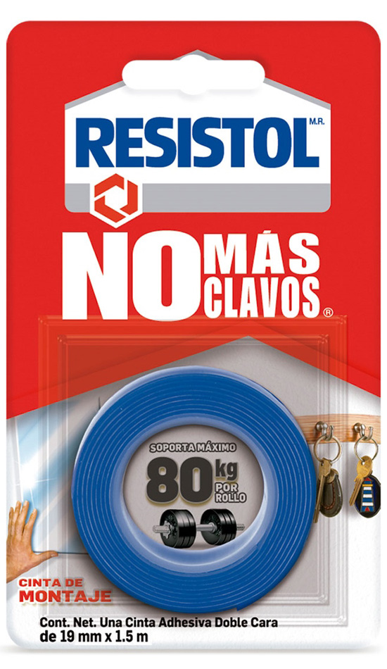 205298 RESISTOL - Cinta de montaje 19mm x 01.50mts 080kgs no mas clavos Resistol