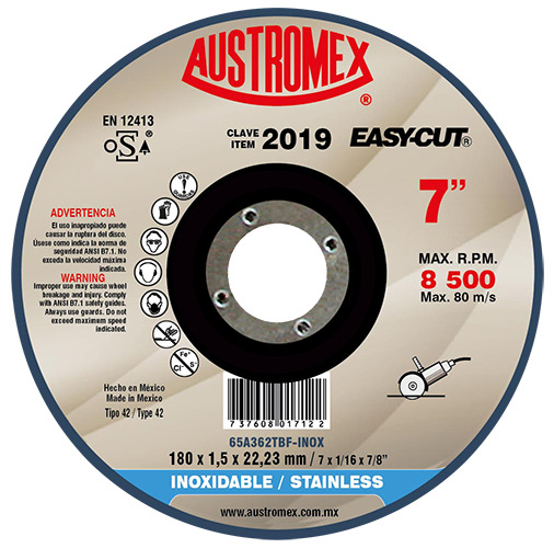 205750 AUSTROMEX - Disco desbaste de acero inoxidable 7 x 1/16 x 7/8