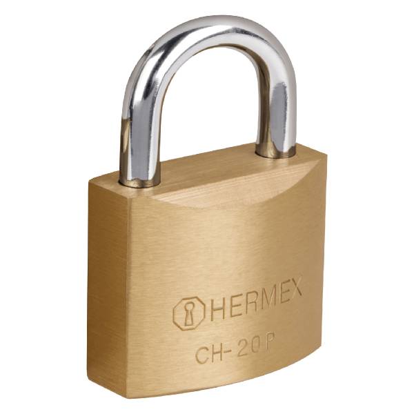 205964 HERMEX - Candado metalico 20mm llave tradicional gancho corto laton en caja Hermex
