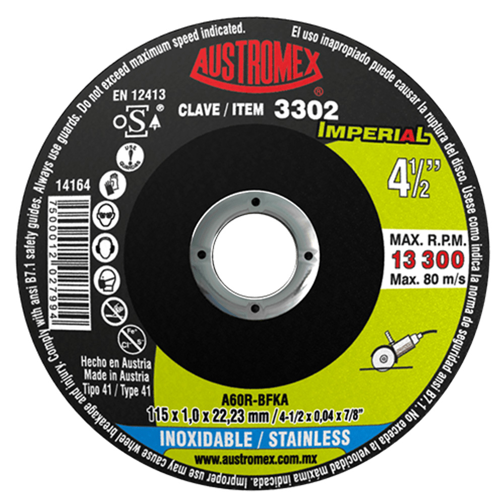 211489 AUSTROMEX - Disco corte de acero inoxidable 4-1/2