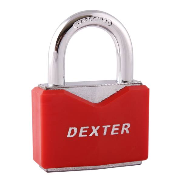 211904 DEXTER - Candado metalico 50mm llave tradicional gancho corto rojo en blister Dexter