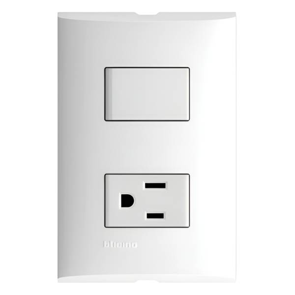 212327 FORZA - Placa 2 ventanas con apagador sencillo y contacto 2p+t blanco Forza Bticino