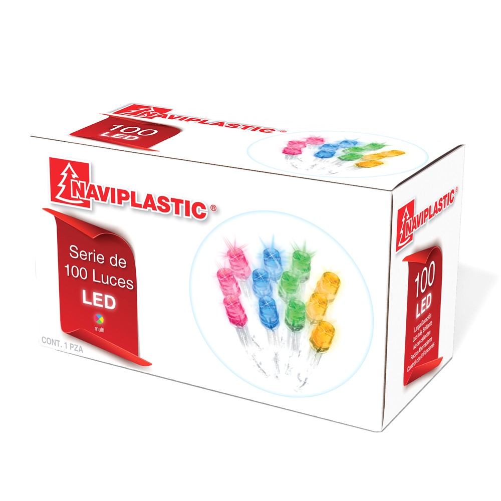 213442 NAVIPLASTIC - Serie navideña 100 luces cable transp LED 07w colores NAVIPLASTIC
