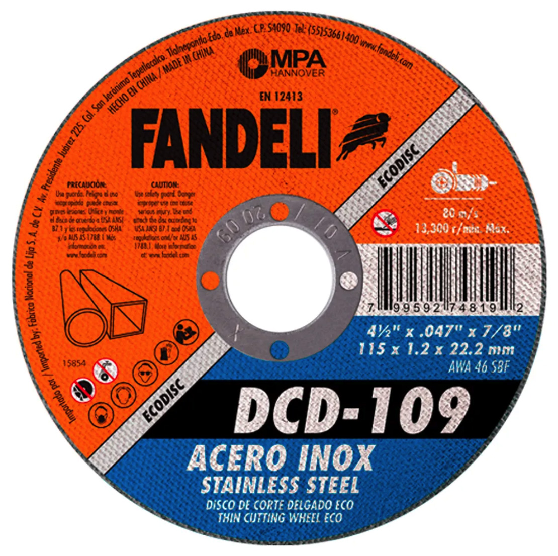 224315 FANDELI - Disco corte de acero inoxidable 4-1/2