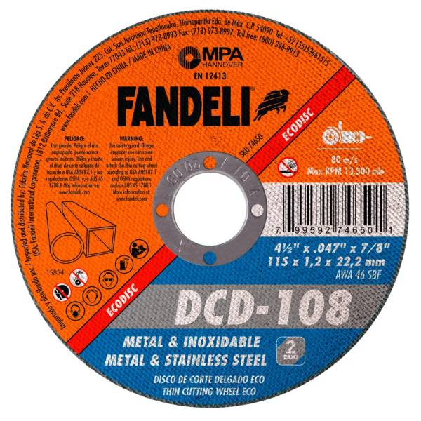 224317 FANDELI - Disco corte metal y acero inoxidable 4-1/2