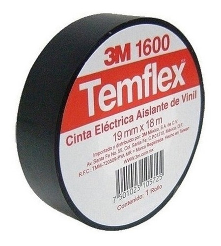228386 3-M - Cinta de aislar 19mm x 18mts negra Temflex 3M