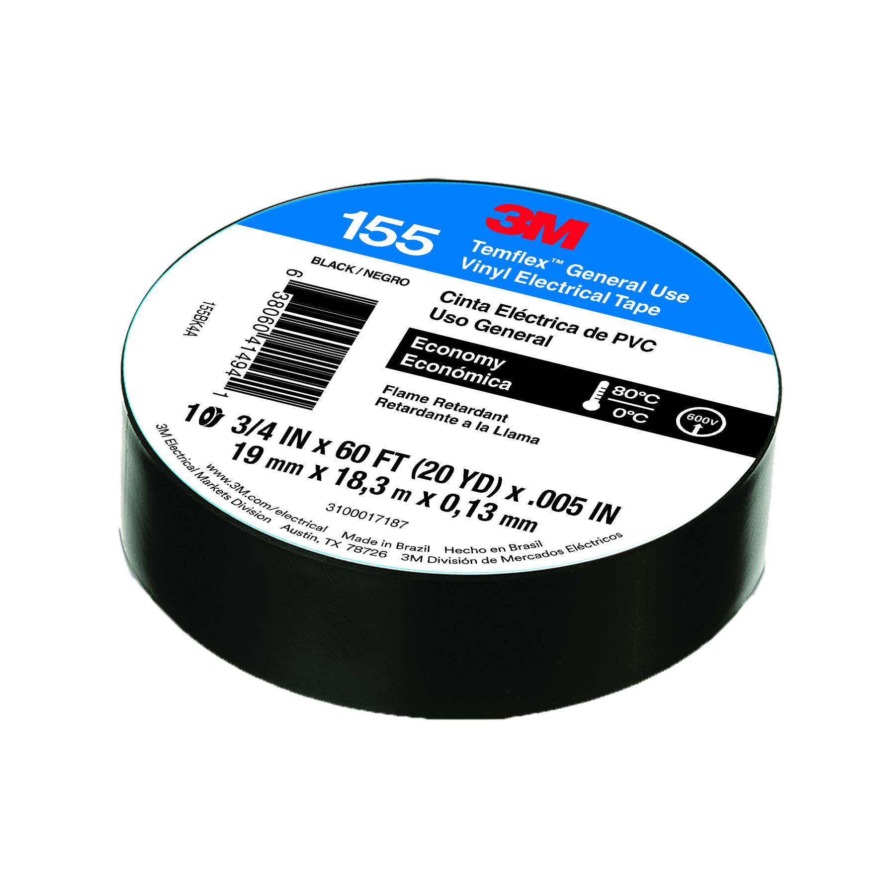 228387 3-M - Cinta de aislar 19mm x 18mts negra Temflex 155 3M