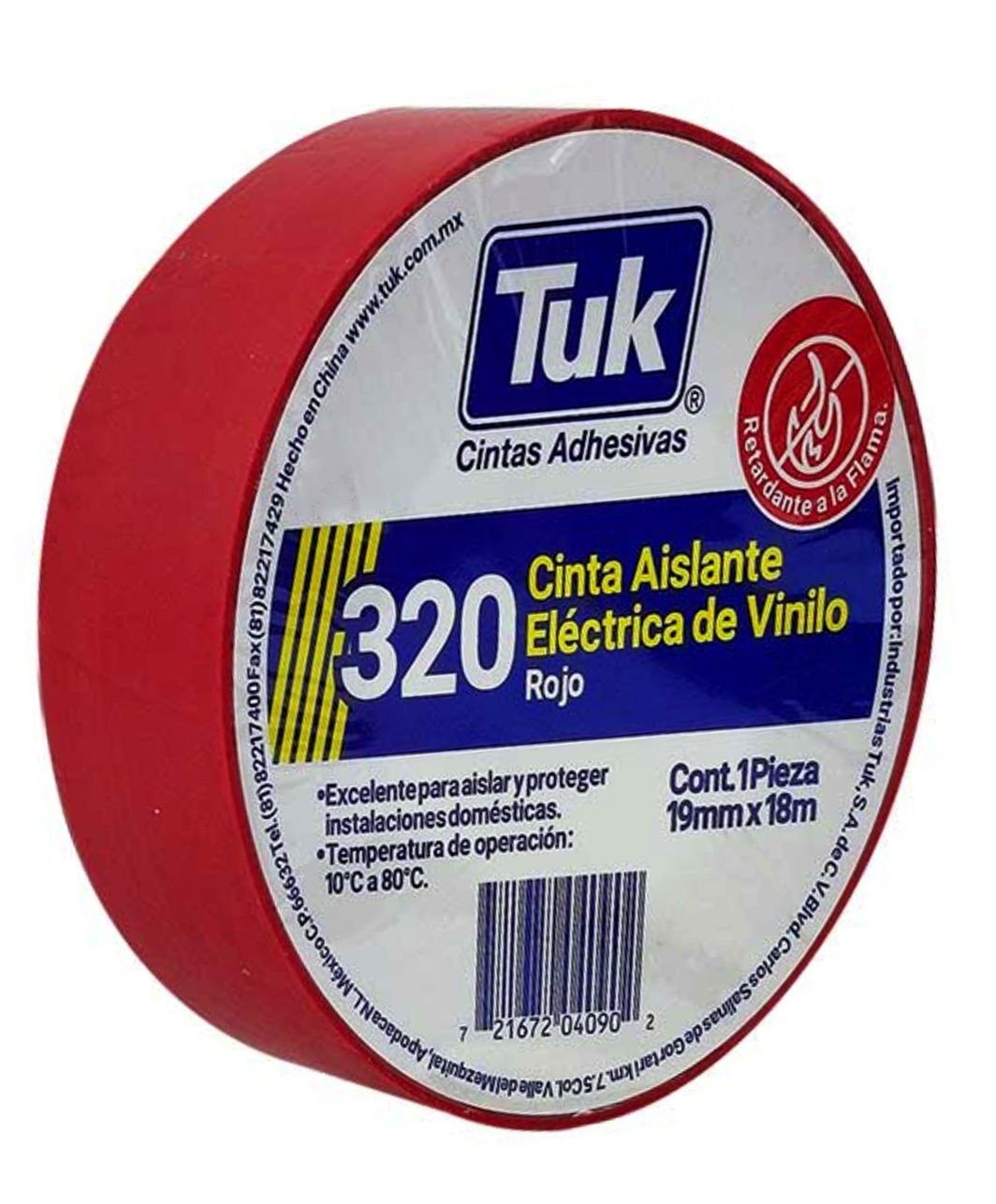 229273 TUK - Cinta de aislar 19mm x 09mts roja 320 Tuk